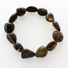 Large Dark BEADS Baltic amber stretch bracelet 19cm