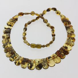 Green Pieces Baltic Amber Women Necklace Collar 47cm