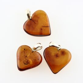 3 Baltic Amber Hearts Silver Pendants