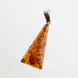 Carved triangle Baltic amber silver pendant