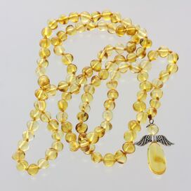 Honey Angel Pendant Baltic Amber Baroque Necklace 64cm
