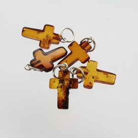 5 Small Baltic Amber Cross Silver Pendants