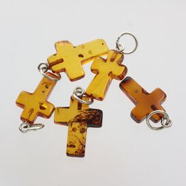 5 Small Baltic Amber Cross Silver Pendants