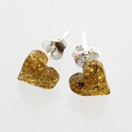 Green Hearts Baltic amber Silver Stud Earrings