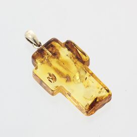 Big Honey Cross Baltic Amber Silver Pendant