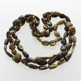 3 Large dark beads Baltic amber kntted necklace 62cm