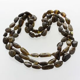 3 Large dark beads Baltic amber kntted necklace 62cm