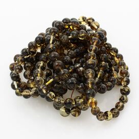 10 Dark ROUND Baltic amber bracelets 21cm