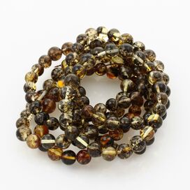 6 Dark ROUND Baltic amber bracelets 21cm