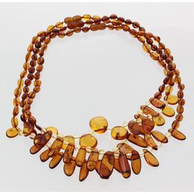 3 Cognac Leaf Baltic amber Choker Leaves Necklace 47cm