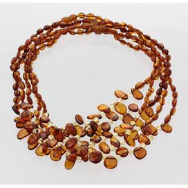 5 Cognac Leaf Baltic amber Choker Leaves Necklace 47cm