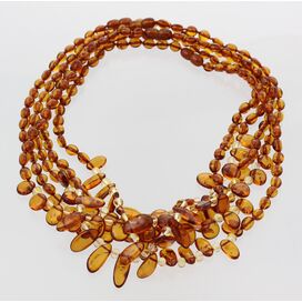 5 Cognac Leaf Baltic amber Choker Leaves Necklace 46cm
