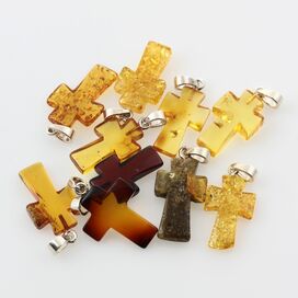 10 Baltic Amber Cross Silver Pendants