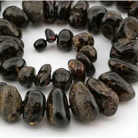 Huge dark BAROQUE beads Baltic amber necklace 24in