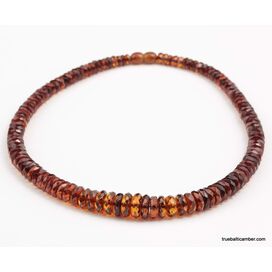 Faceted cognac BUTTONS Baltic amber necklace 18in