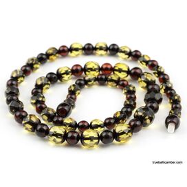 Facet Cut ROUND beads Baltic amber necklace 19in