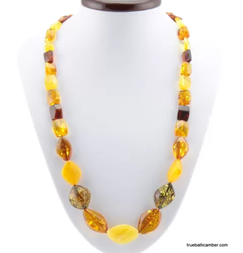 Cut stones Baltic amber knotted necklace 26in