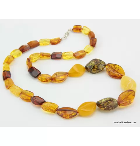 Cut stones Baltic amber knotted necklace 26in