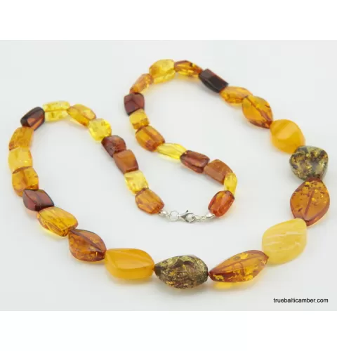 Cut stones Baltic amber knotted necklace 26in