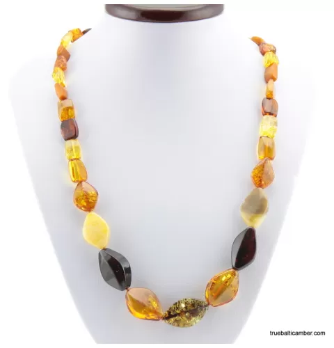 Cut stones Baltic amber knotted necklace