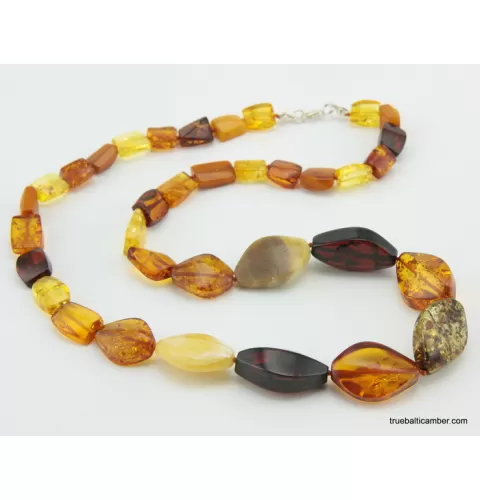 Cut stones Baltic amber knotted necklace