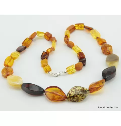 Cut stones Baltic amber knotted necklace