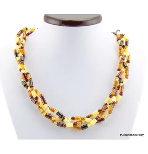 Woven multi-strand Baltic amber necklace 21in