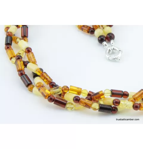 Woven multi-strand Baltic amber necklace 21in