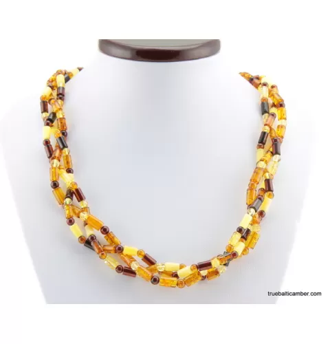 Woven multi-strand Baltic amber necklace 21in