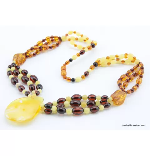 Multi-strand Baltic amber pendant necklace