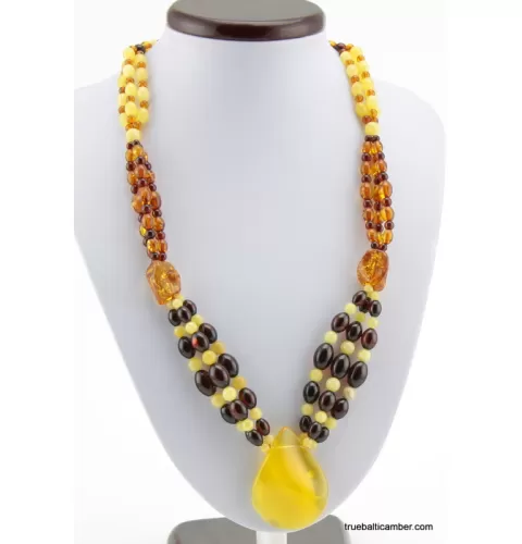 Multi-strand Baltic amber pendant necklace