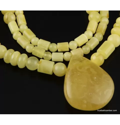 White Baltic amber necklace with pendant 24in
