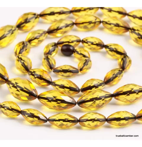 Large Facet Cut OLIVE beads Baltic amber necklace
