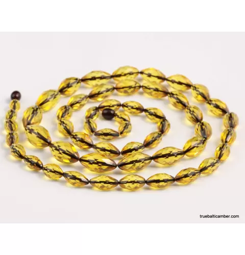Large Facet Cut OLIVE beads Baltic amber necklace