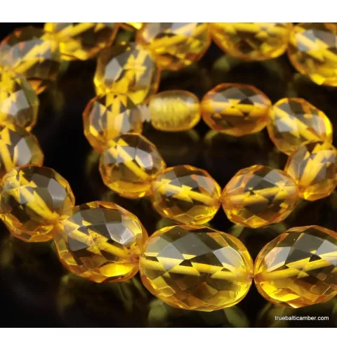 Facet cut OLIVE beads Baltic amber necklace 19in