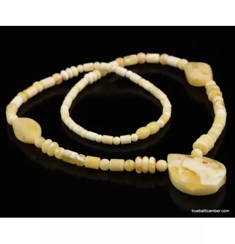 White Baltic amber necklace with pendant 24in