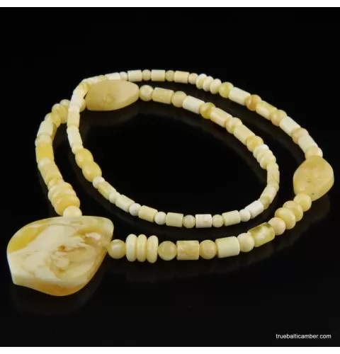 White Baltic amber necklace with pendant 24in