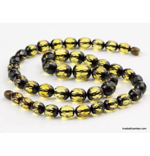 Facet Cut OLIVE beads Baltic amber necklace 23in