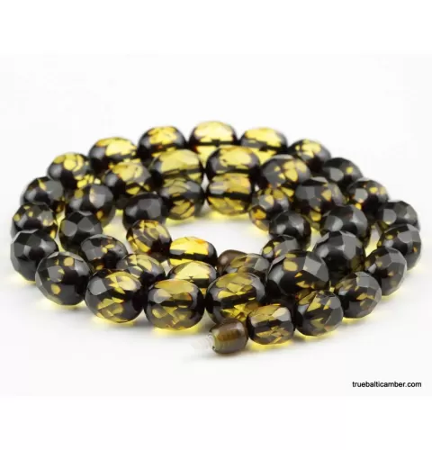 Facet Cut OLIVE beads Baltic amber necklace 23in