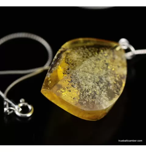 Genuine Baltic amber CARVED silver pendant