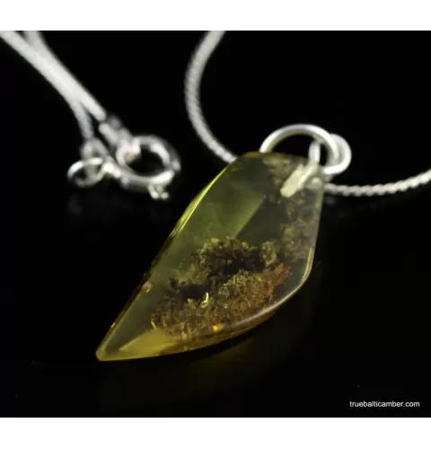 Genuine Baltic amber CARVED silver pendant