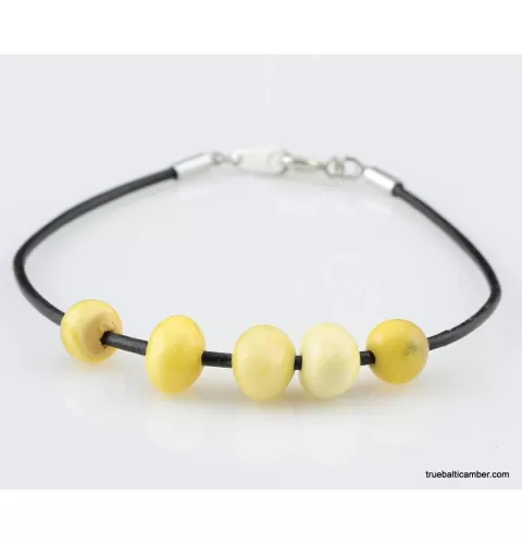 Charm beads Baltic amber leather bracelet