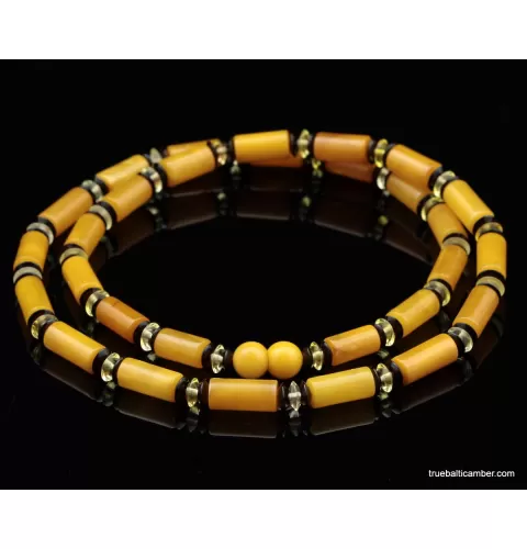 Egg yolk Cylinder beads Baltic amber UNISEX choker 23in