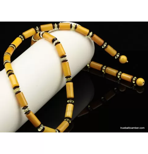 Egg yolk Cylinder beads Baltic amber UNISEX choker 23in