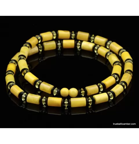 Egg yolk Cylinder beads Baltic amber UNISEX choker 22in