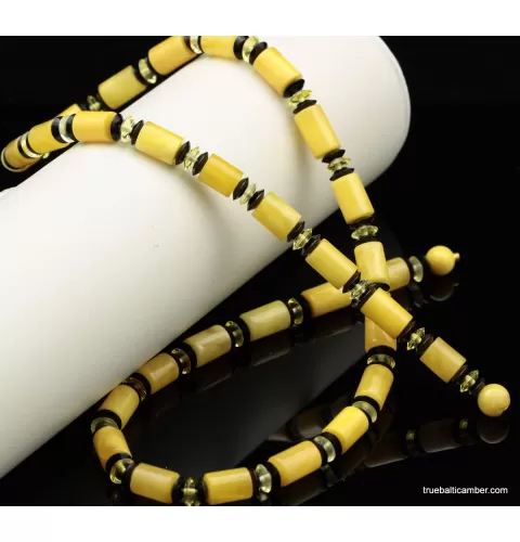 Egg yolk Cylinder beads Baltic amber UNISEX choker 22in
