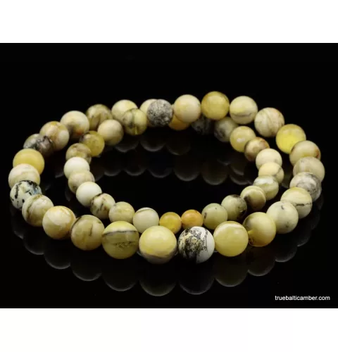 Unique Marble ROUND beads Baltic amber necklace 24in
