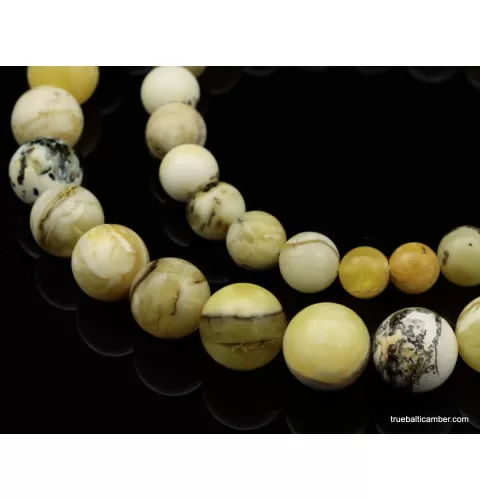 Unique Marble ROUND beads Baltic amber necklace 24in