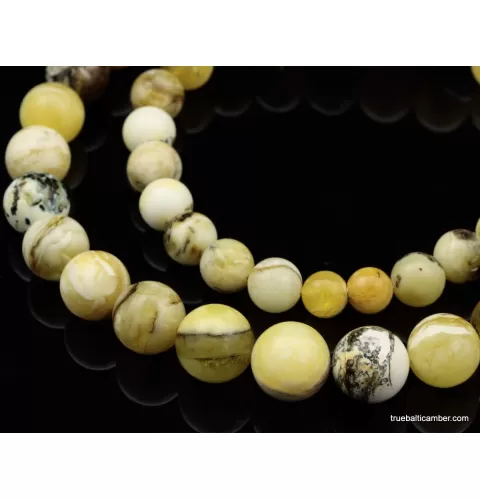 Unique Marble ROUND beads Baltic amber necklace 24in