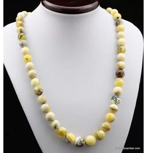 Unique Marble ROUND beads Baltic amber necklace 24in